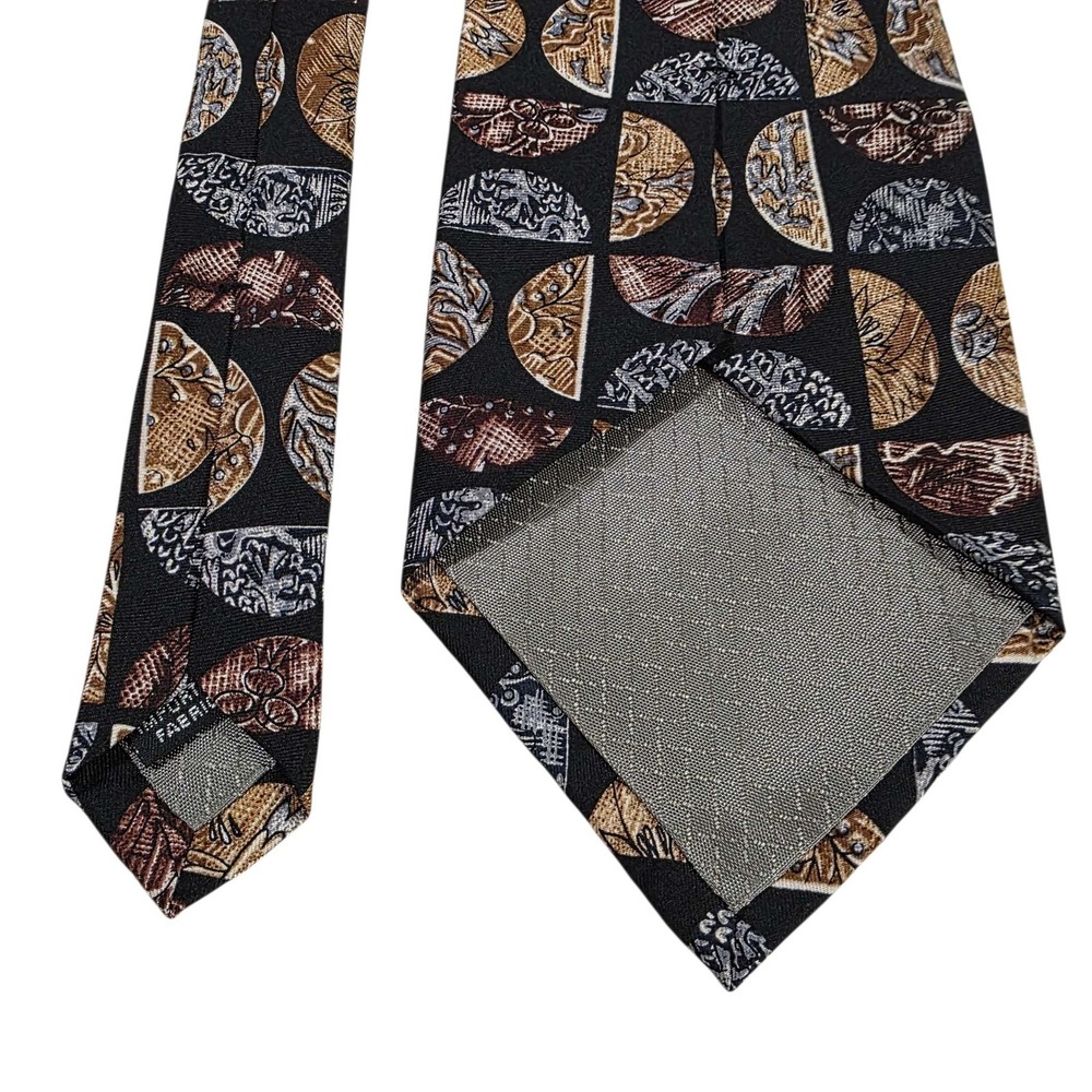 NIPON All Silk Geometric Pattern Necktie Black Gold Brown Men's Formal Power - Picture 9 of 11